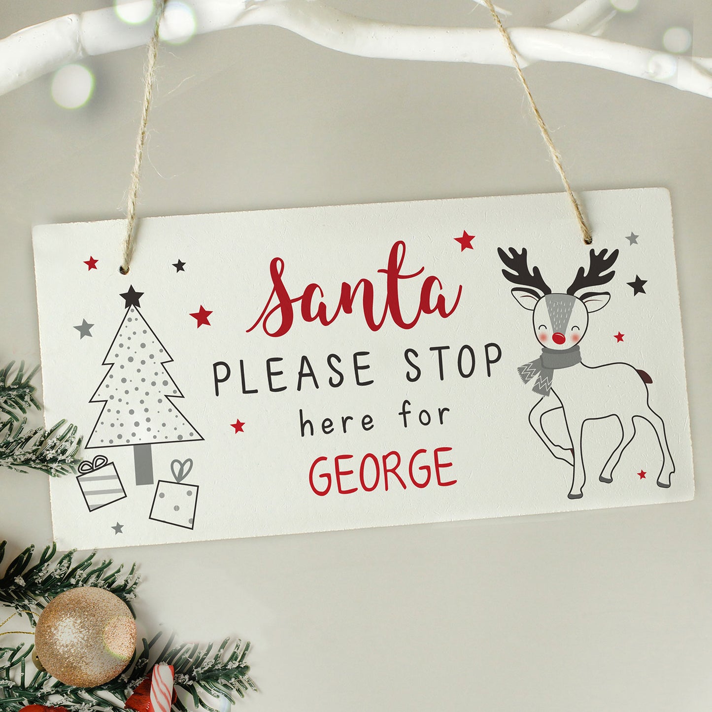 Personalised Santa Please Stop Here Rudolph Sign