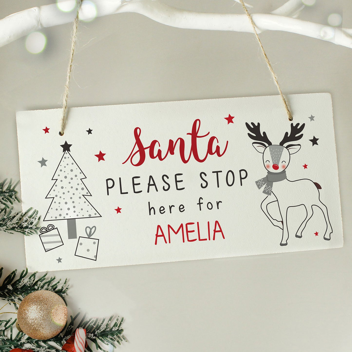 Personalised Santa Please Stop Here Rudolph Sign