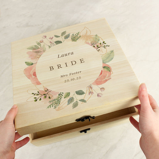 Personalised Floral Wooden Keepsake box