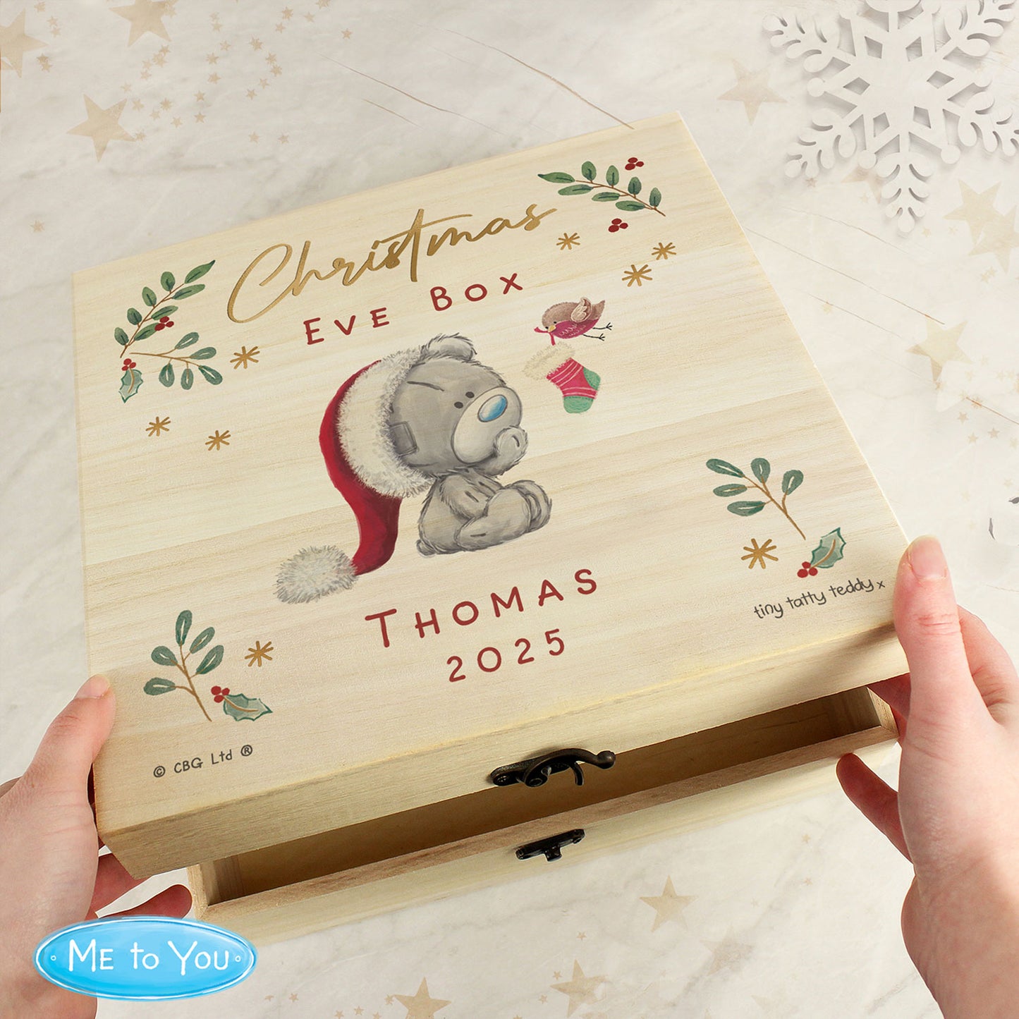 Personalised Tiny Tatty Teddy Large Wooden Christmas Eve Box