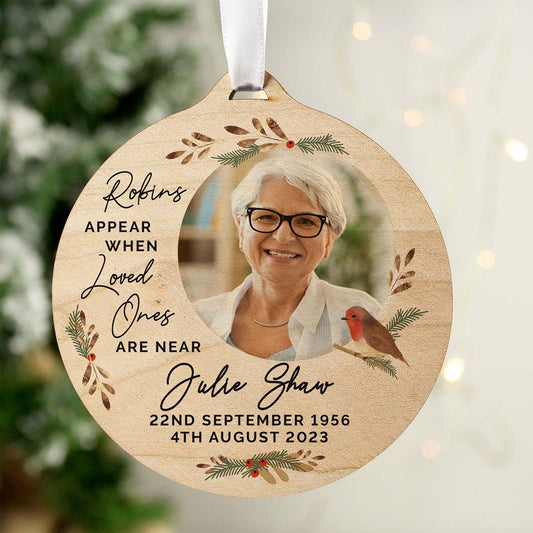 Personalised Robin Photo Memorial Wooden Decoration