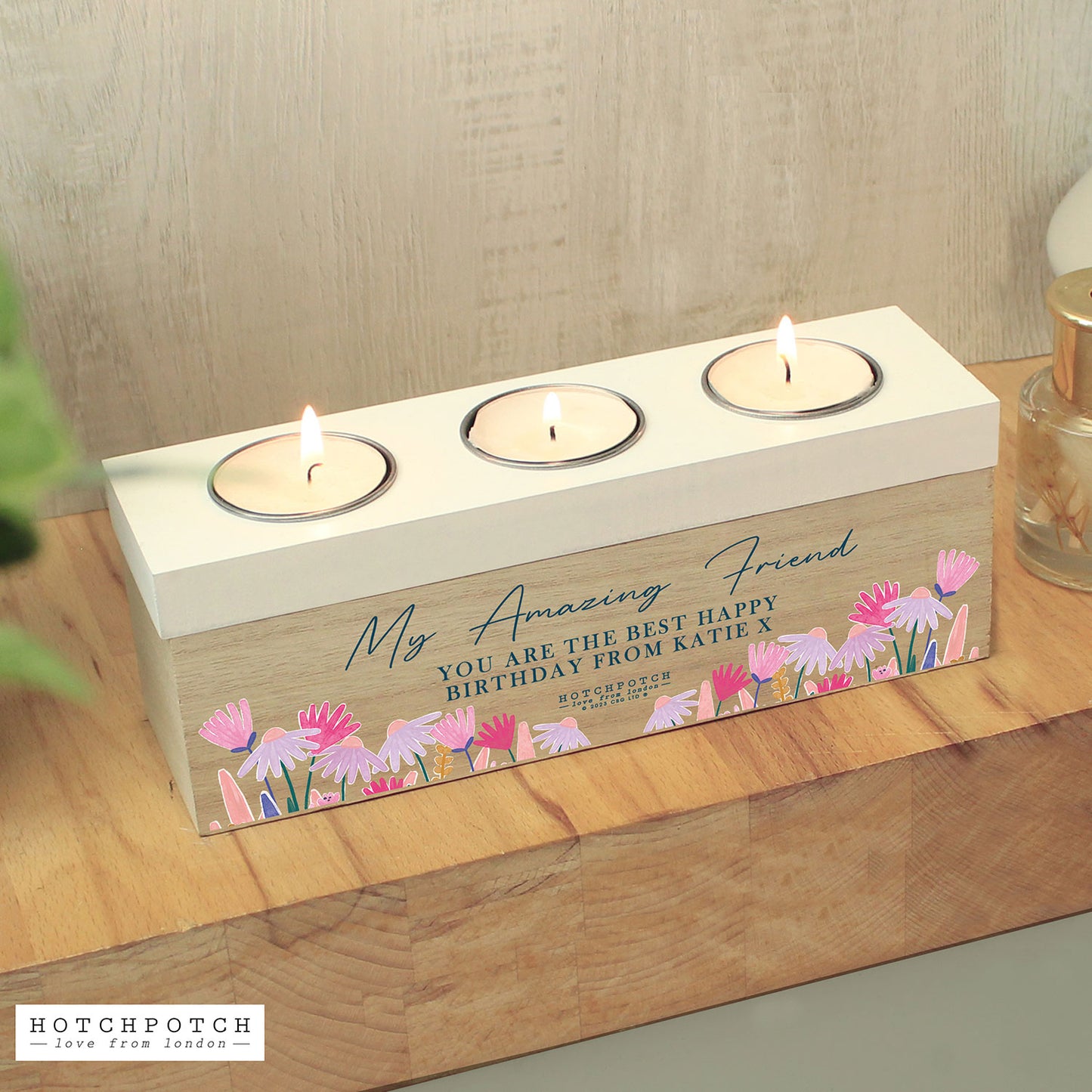 Personalised Floral Tealight Box