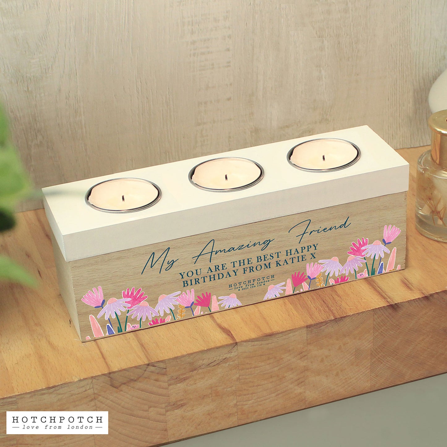 Personalised Floral Tealight Box