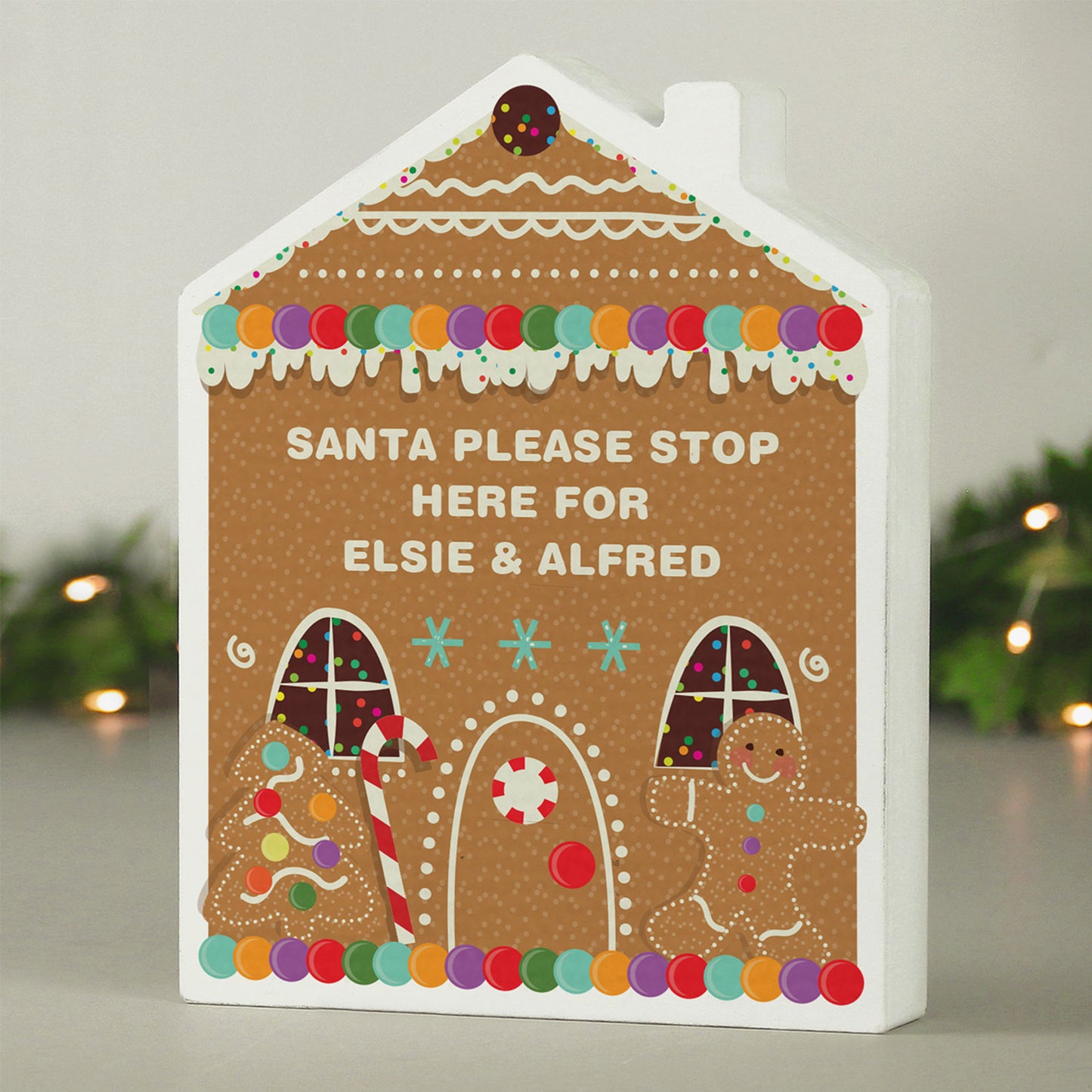 Personalised Christmas Wooden Gingerbread House Sign