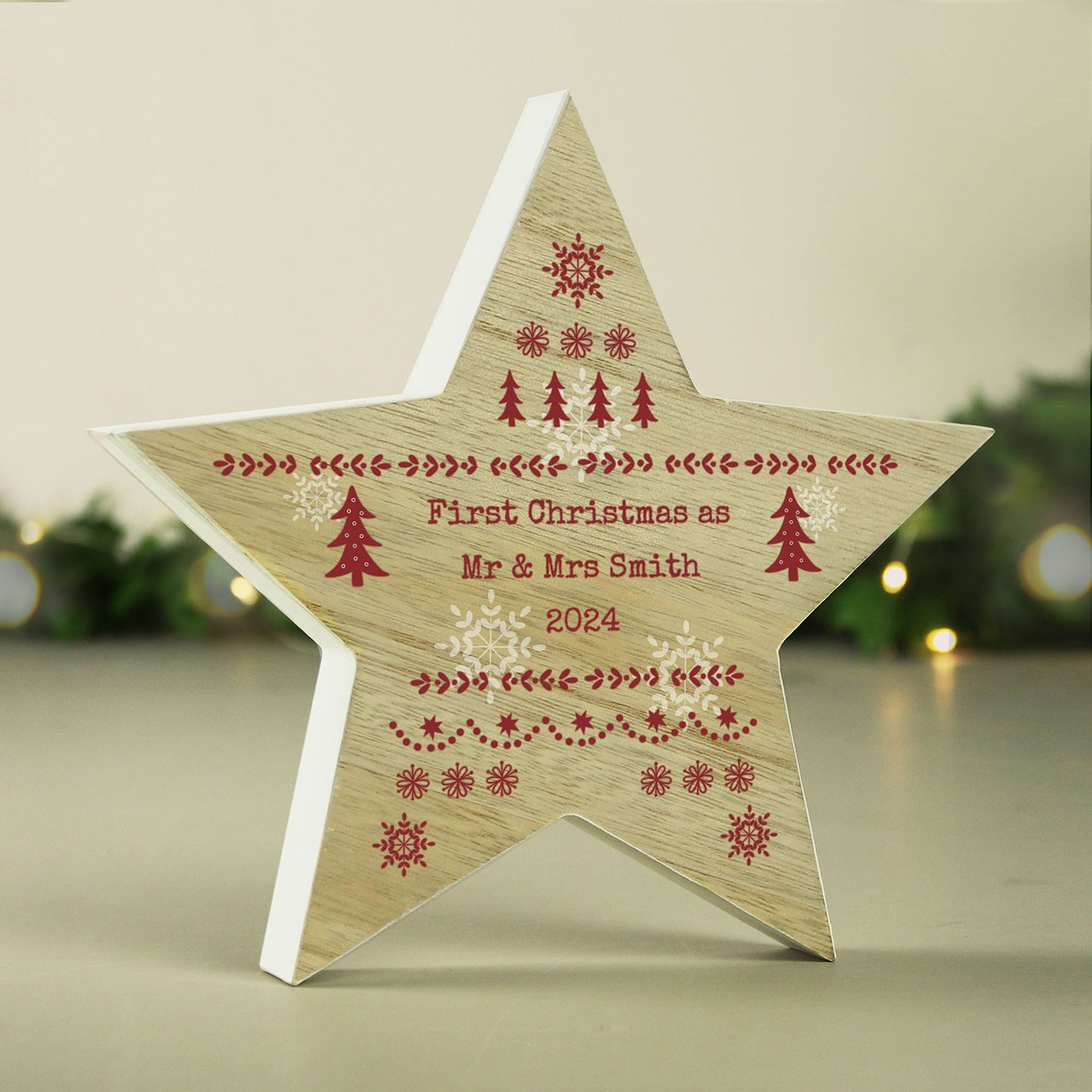 Personalised Christmas FairIsle Wooden Star Ornament