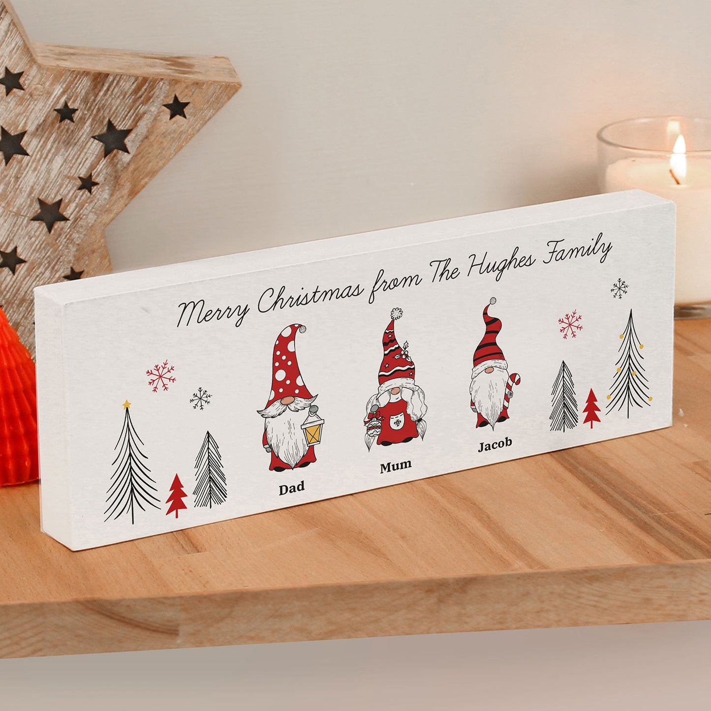 Personalised Gonk Family Mantle Christmas Block Sign