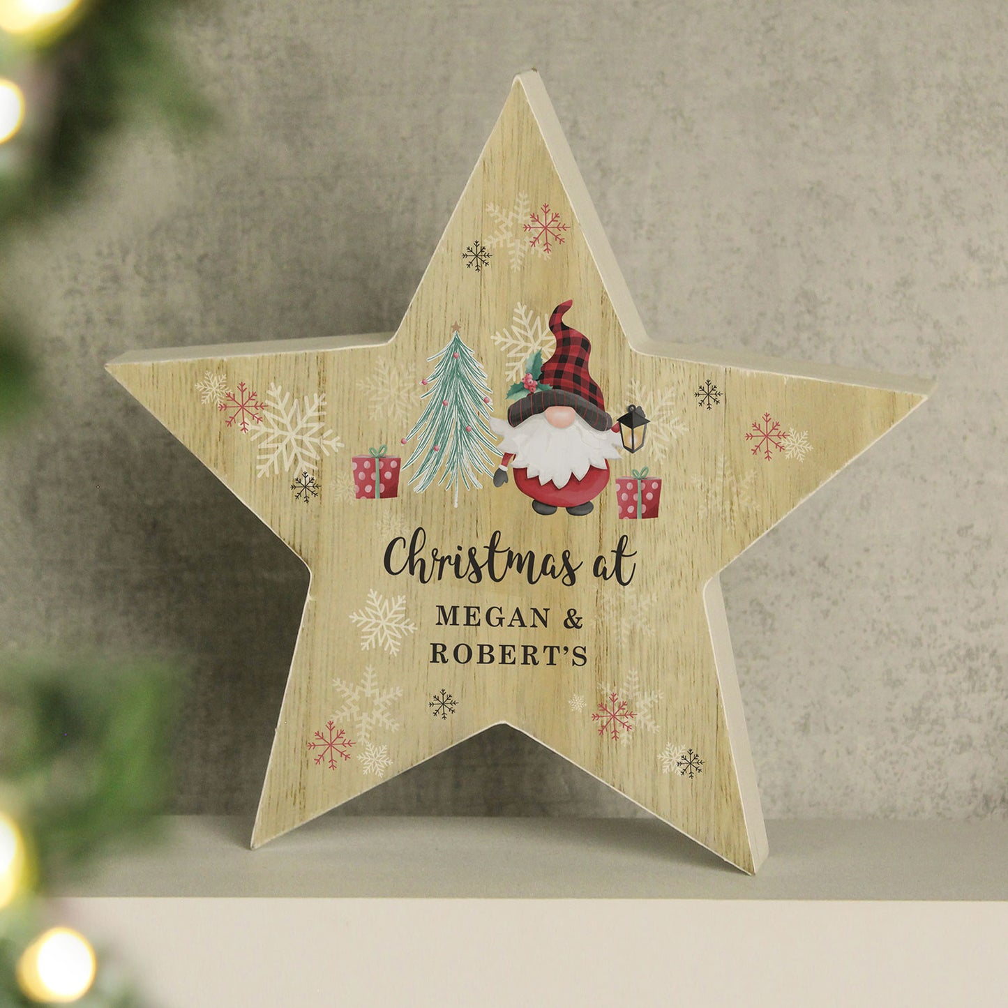 Personalised Gonk Wooden Star Ornament