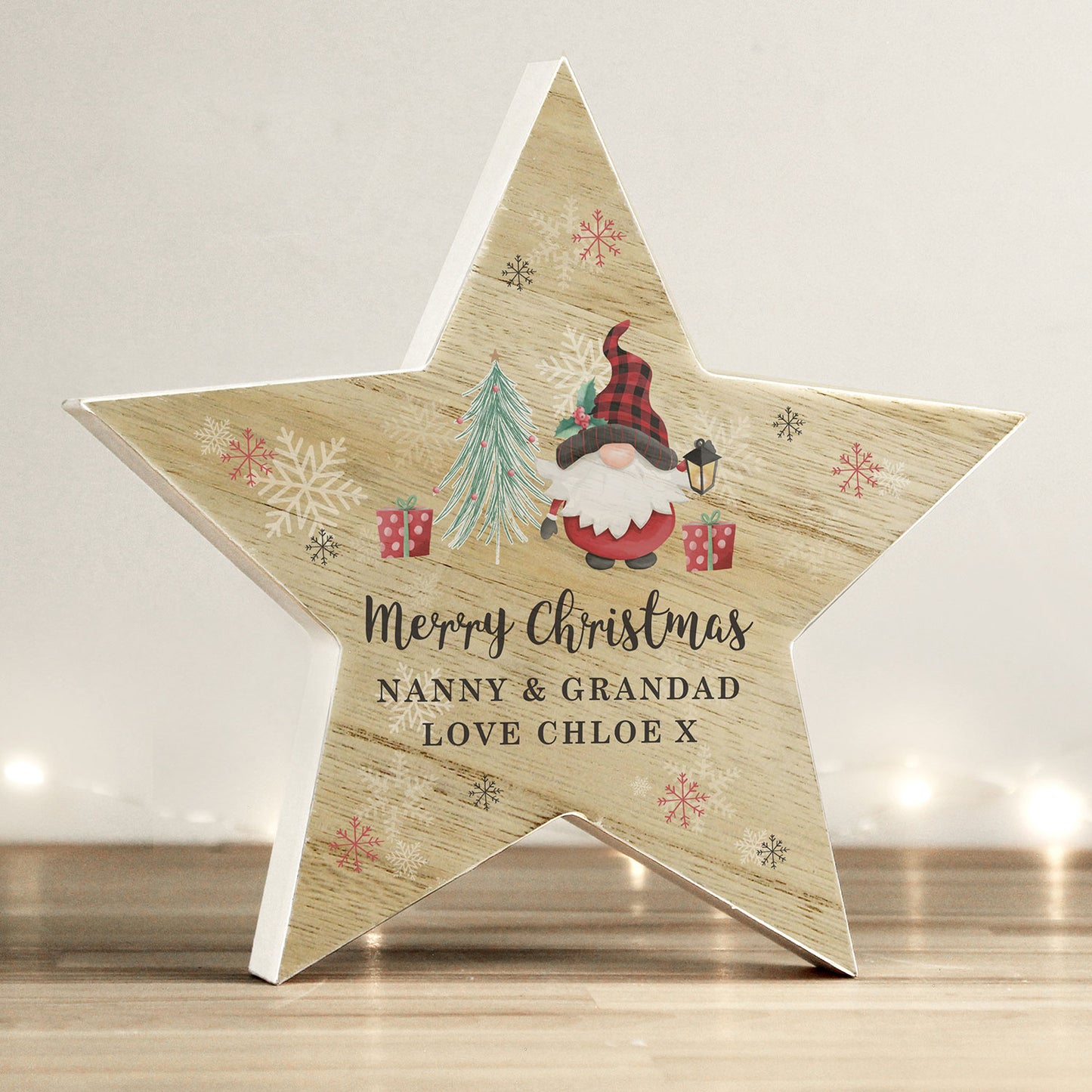 Personalised Gonk Wooden Star Ornament