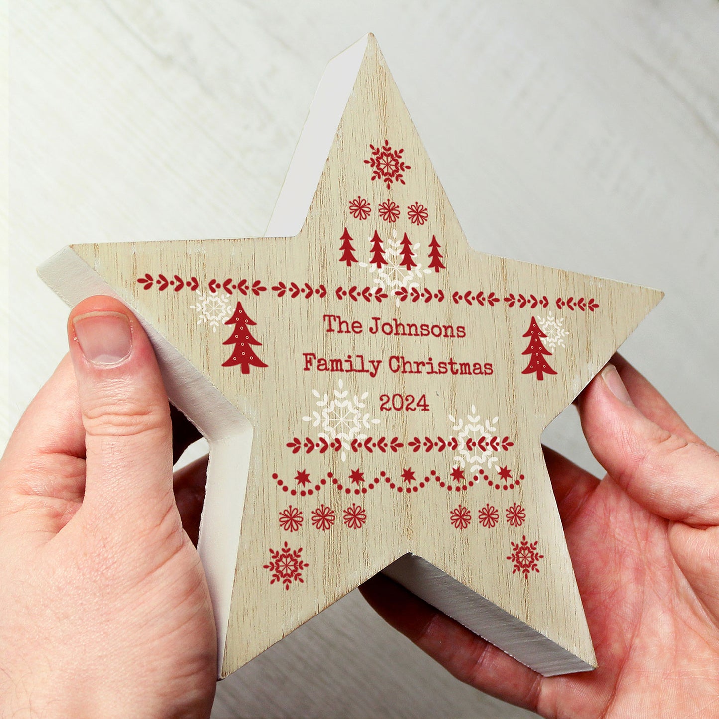 Personalised Christmas FairIsle Wooden Star Ornament