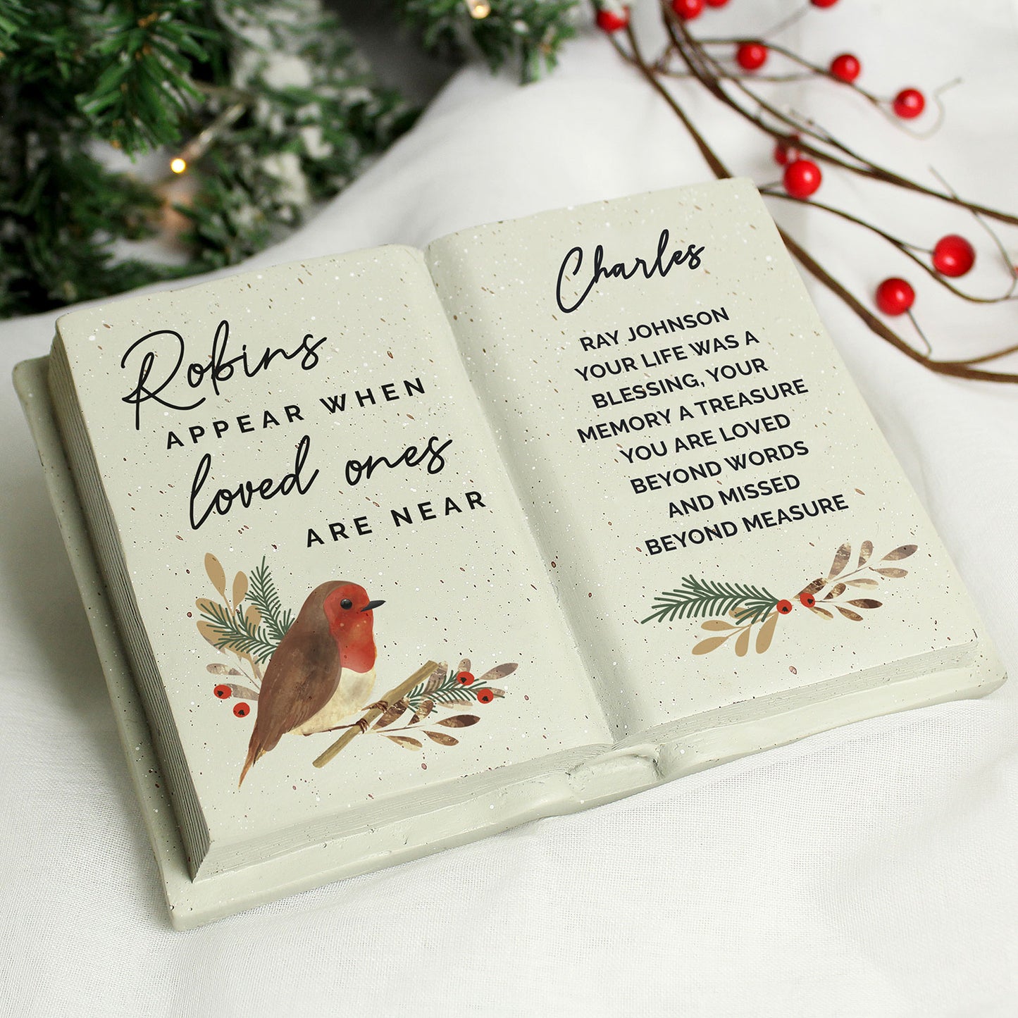 Personalised Robin Resin Memorial Book