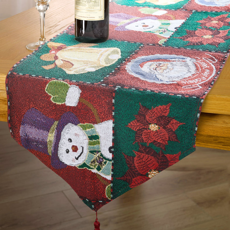 Santa Patchwork Tapestry Christmas Table Runner