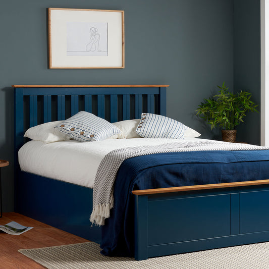 Phoenix Navy Blue Ottoman Bed