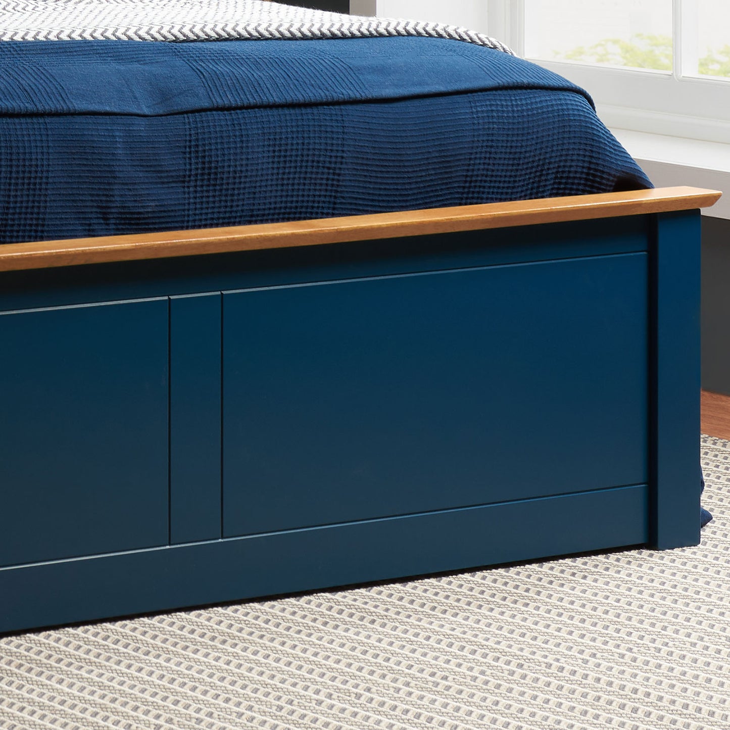 Phoenix Navy Blue Ottoman Bed
