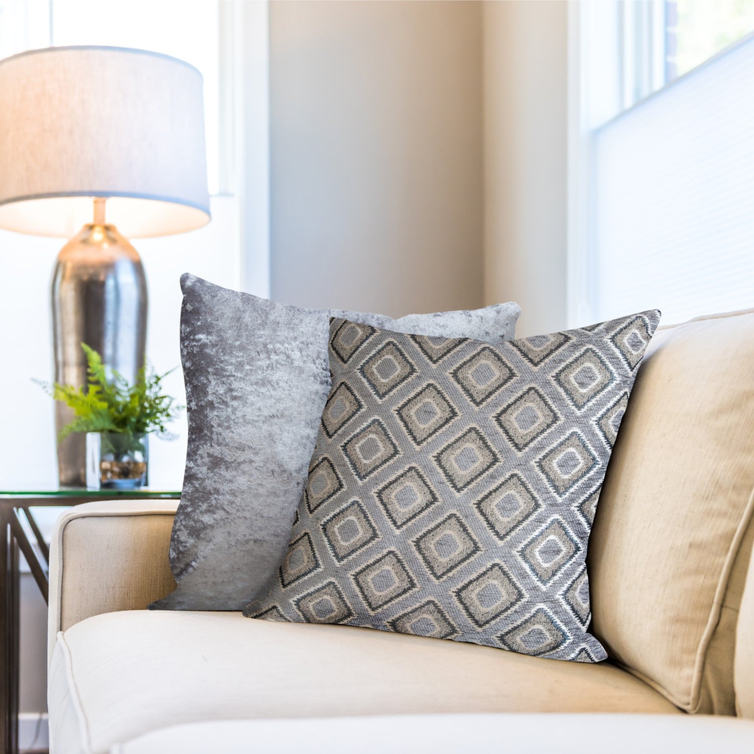 Pisa Silver Grey Geometric Jacquard Cushion Cover Pair – Julian