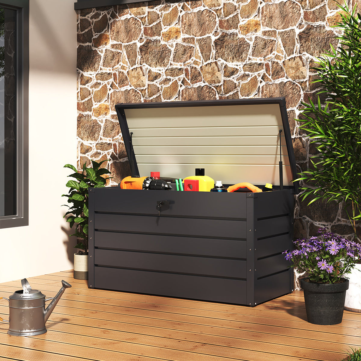 Charcoal Black Steel Garden Storage Box 350L