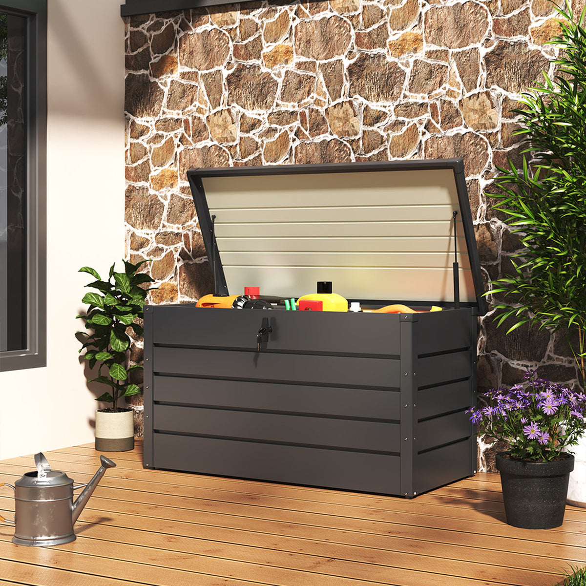 Grey Steel Lockable Garden Storage Box 350L