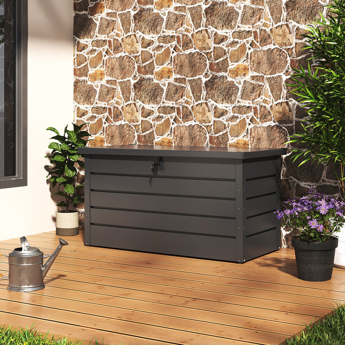 Grey Steel Lockable Garden Storage Box 350L