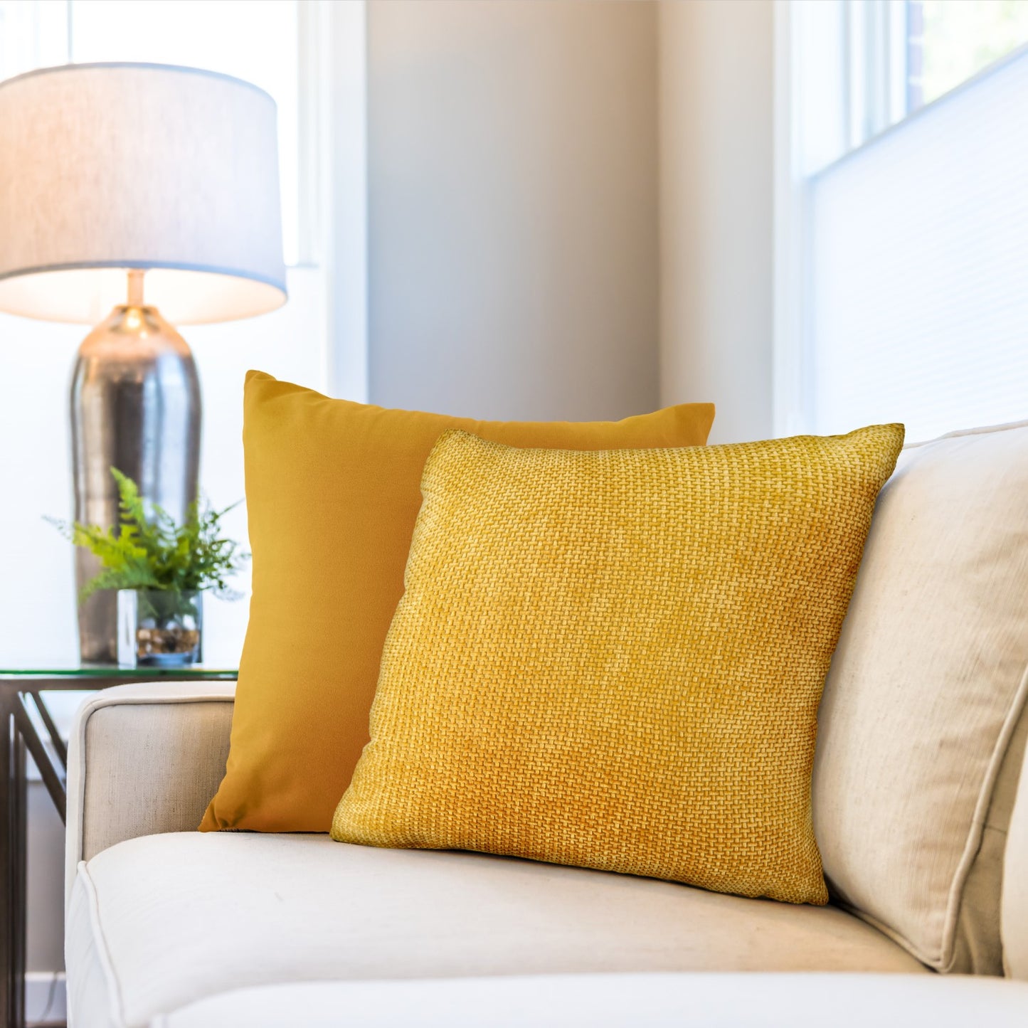 Portland Hatch Ochre Yellow Cushion Cover Pair