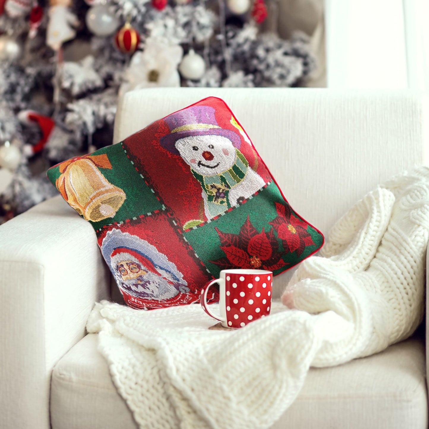 Patchwork Santa Tapestry Cushion Cover Pair