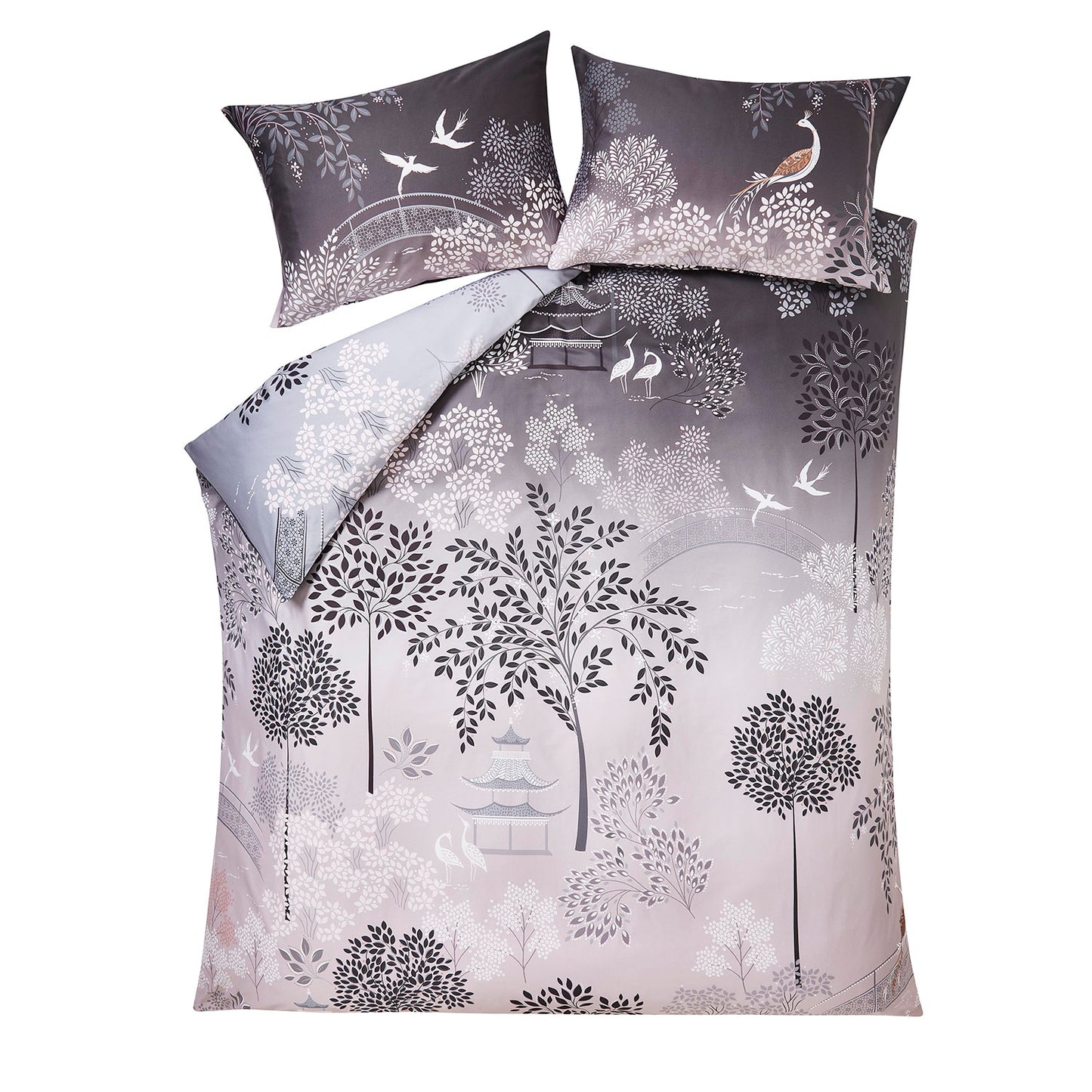 Sara Miller Pagoda Garden Blush-Grey Cotton Duvet Set