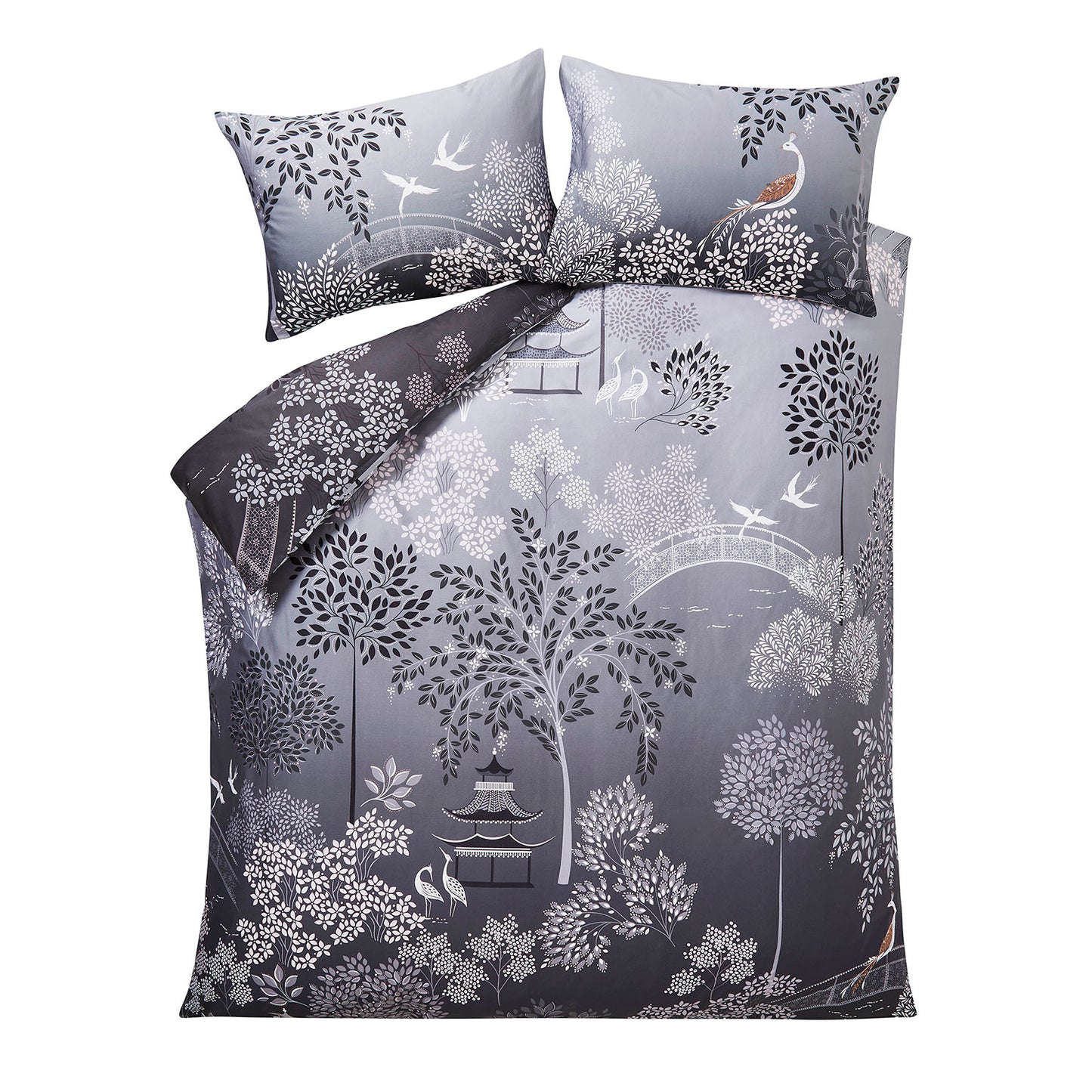 Sara Miller Pagoda Garden Blush-Grey Cotton Duvet Set
