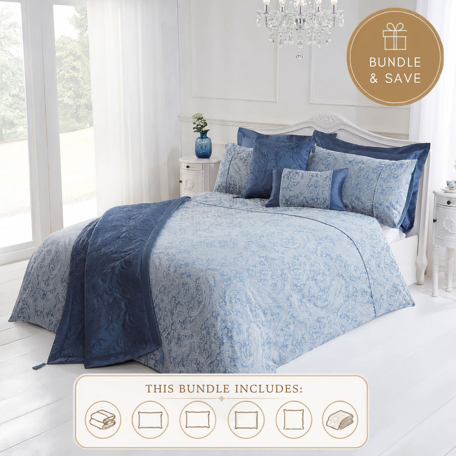 Paisley Chambray Luxury Jacquard 6 Piece Bedding Bundle