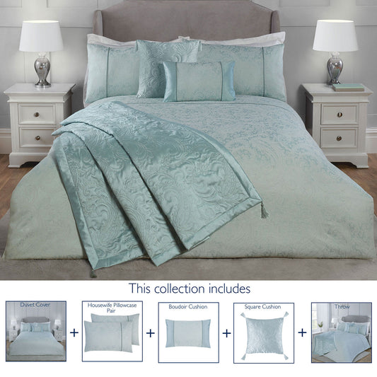 Paisley Duck Egg Luxury Jacquard 5 Piece Bedding Collection