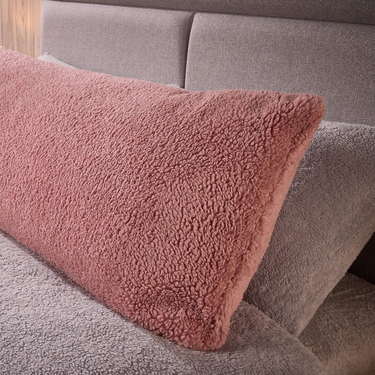 Teddy Fleece Pink Bolster Pillow