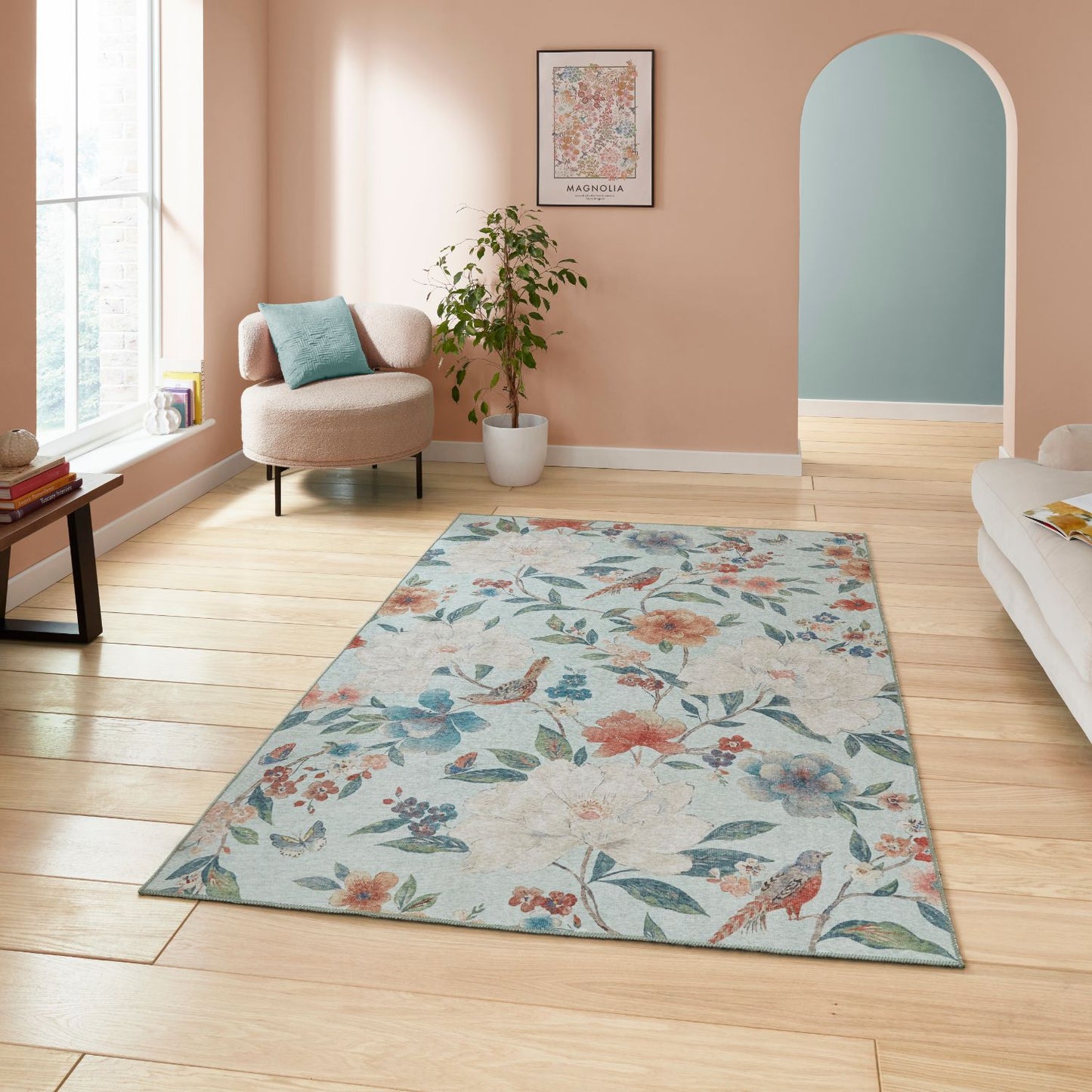 Catherine Lansfield Pipa Floral Blue Rug