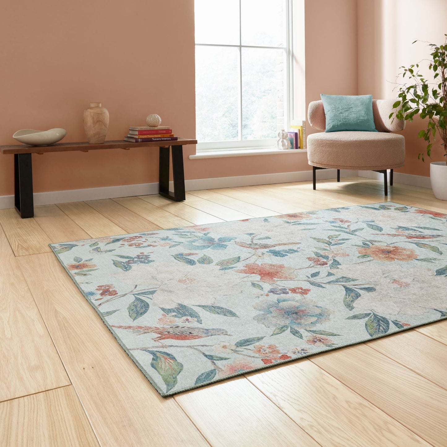 Catherine Lansfield Pipa Floral Blue Rug