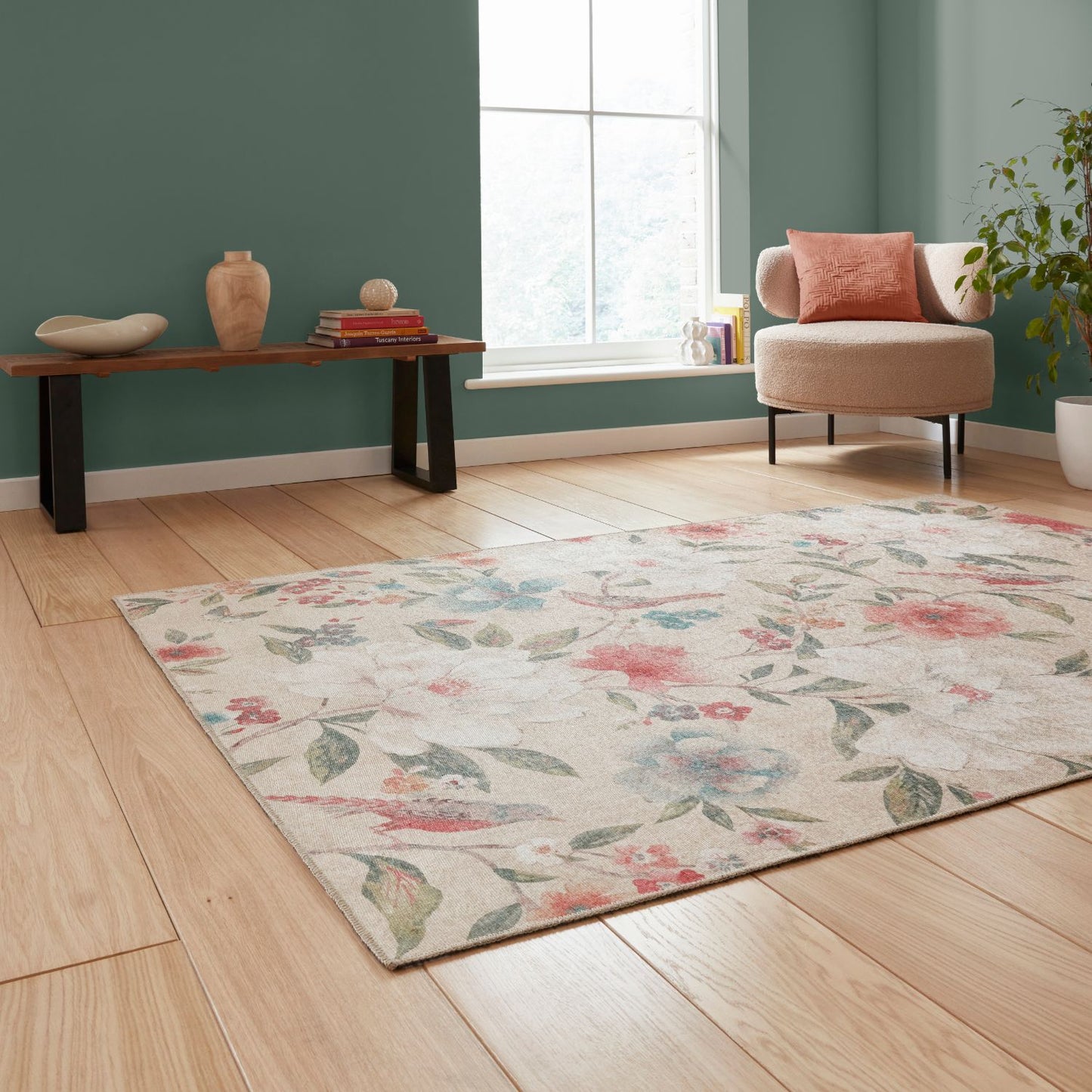 Catherine Lansfield Pipa Floral Natural Rug