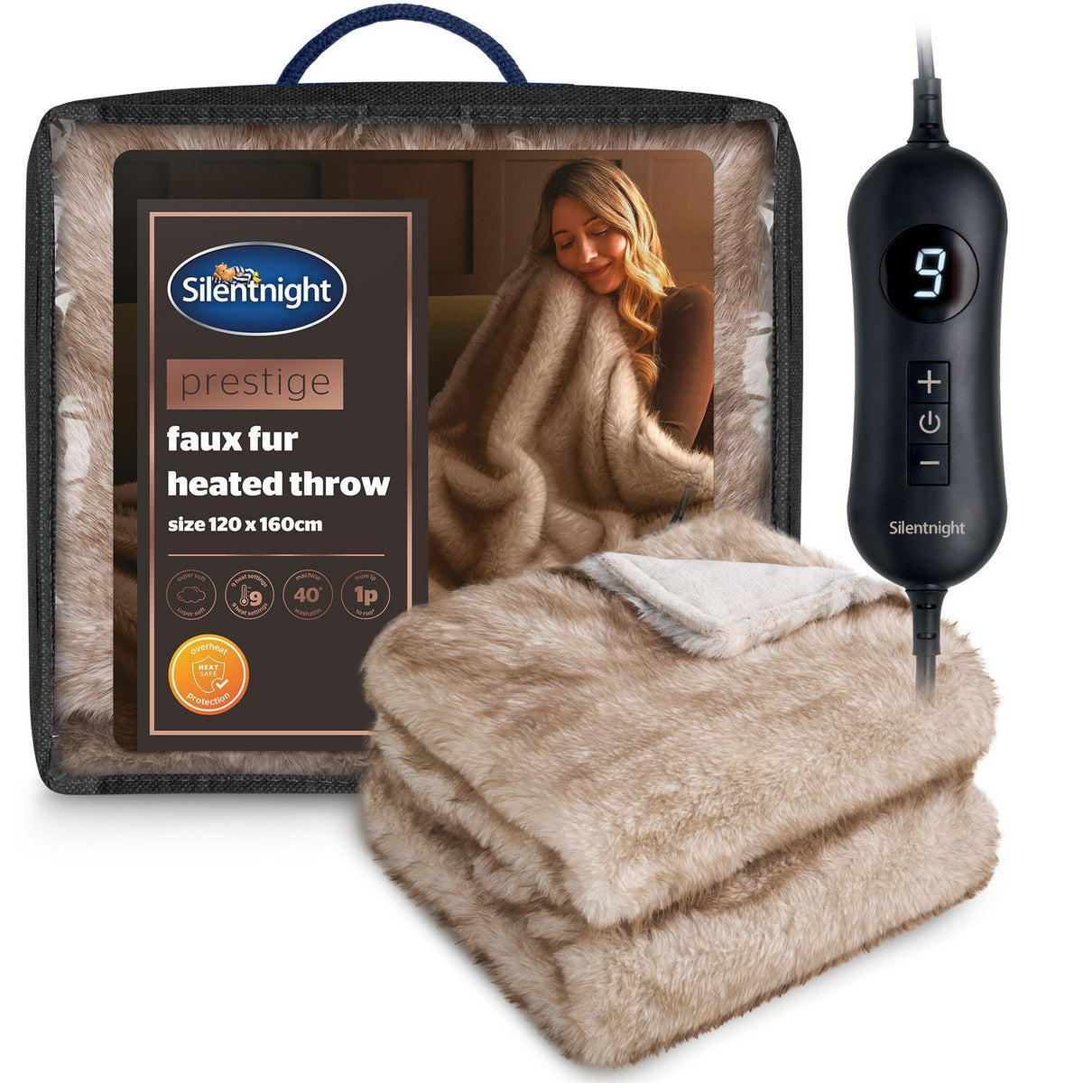 Silentnight Prestige Natural Faux Fur Heated Throw