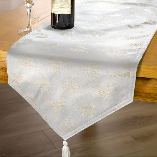 Reindeer Cream Gold Metallic Woven Jacquard Table Runner