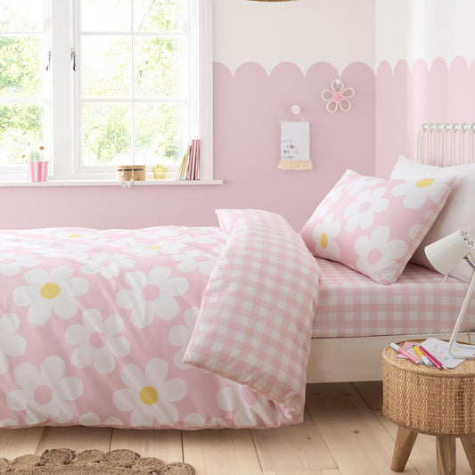 Retro Daisy Pink Easy Care Kids Duvet Set