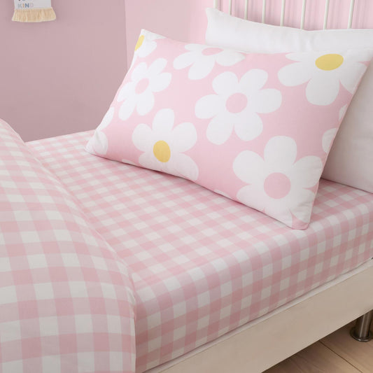 Retro Gingham Pink Easy Care 25cm Fitted Bed Sheet