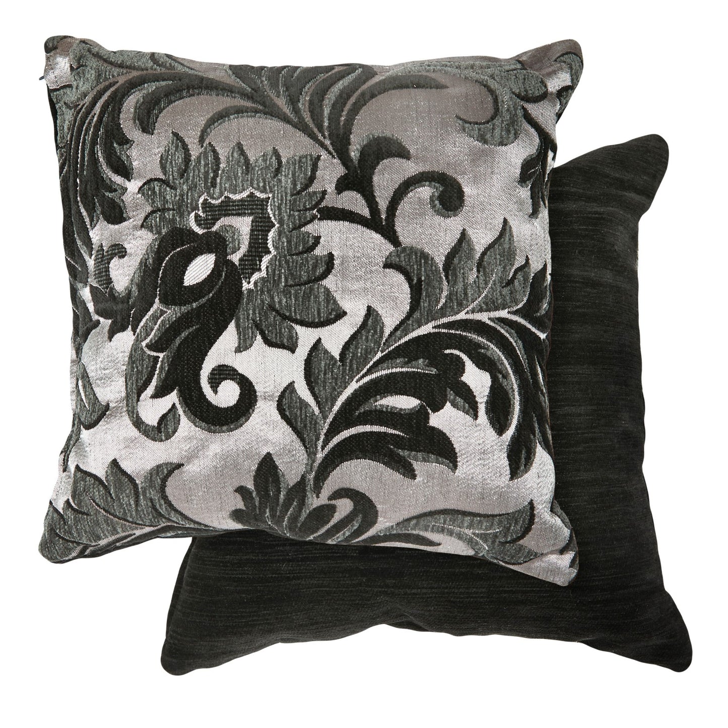 Rome Black Damask Chenille Cushion Cover Pair