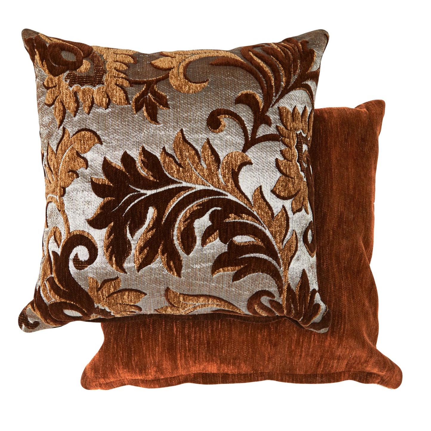 Rome Chocolate Brown Damask Chenille Cushion Cover Pair