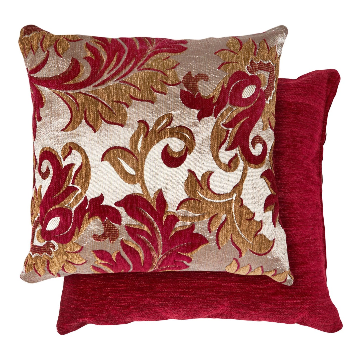 Rome Wine Damask Chenille Cushion Cover Pair