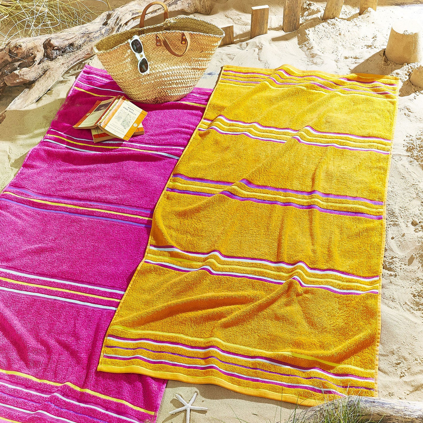 Catherine Lansfield Rainbow Orange / Pink Beach Towel Pair