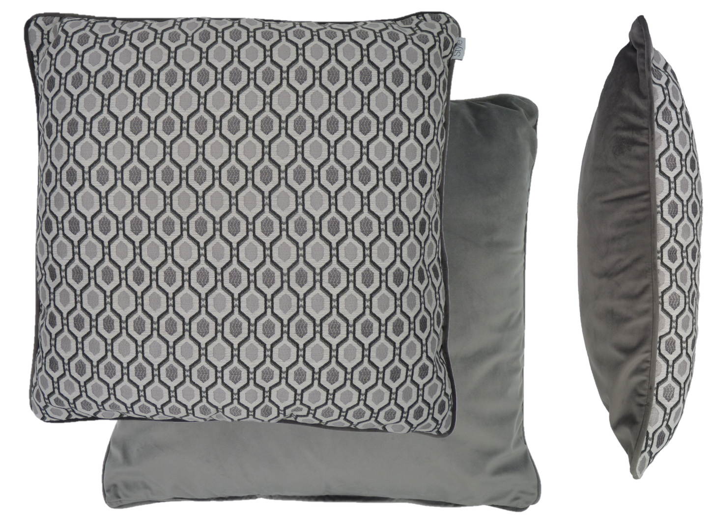 Recco Dove Grey Velvet Geometric Cushion Cover (55cm x 55cm)