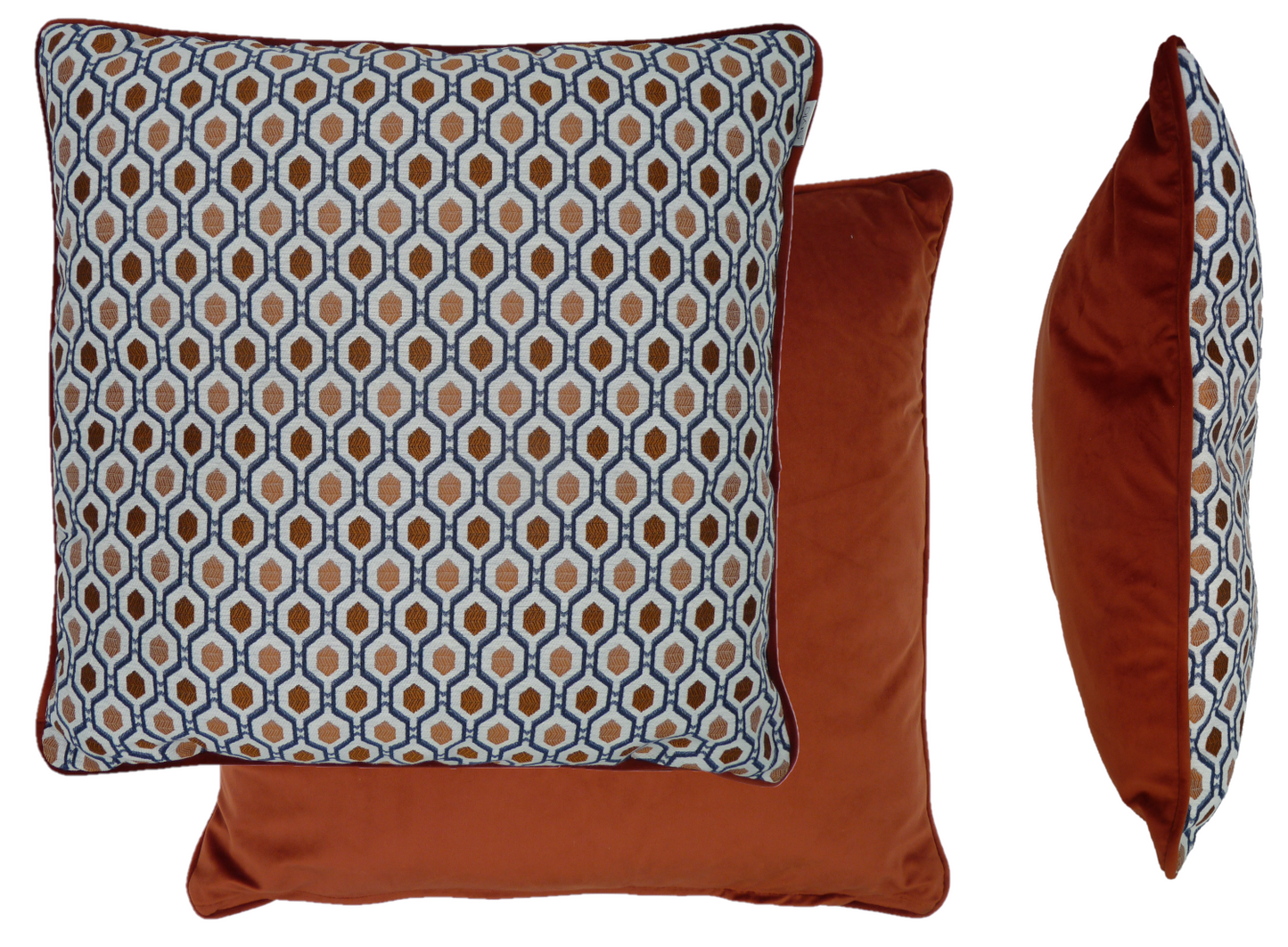 Recco Orange Spice Velvet Geometric Cushion Cover (55cm x 55cm)