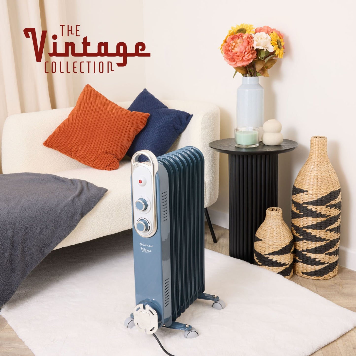 Rediffusion Vintage Blue 9 Fin Oil Filled Radiator