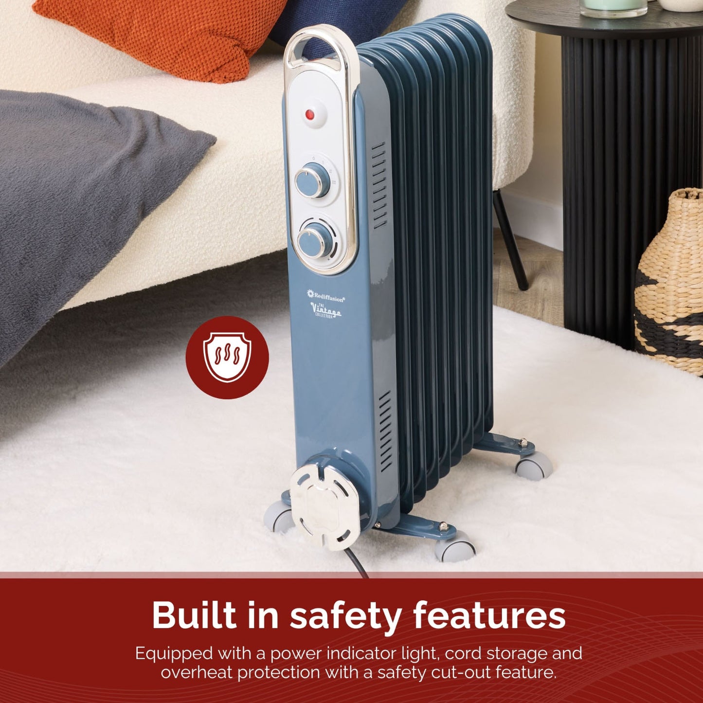 Rediffusion Vintage Blue 9 Fin Oil Filled Radiator