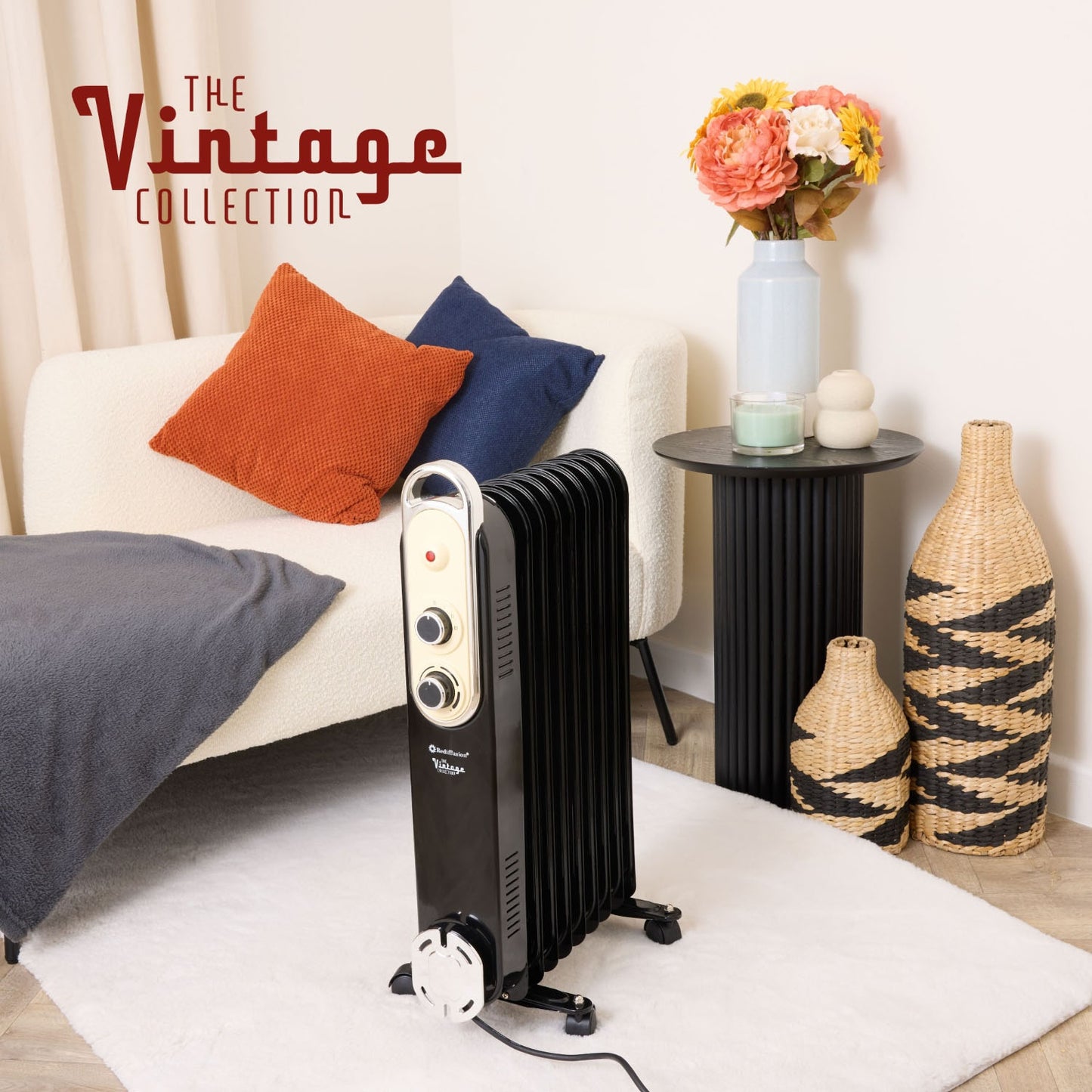 Rediffusion Vintage Black 9 Fin Oil Filled Radiator