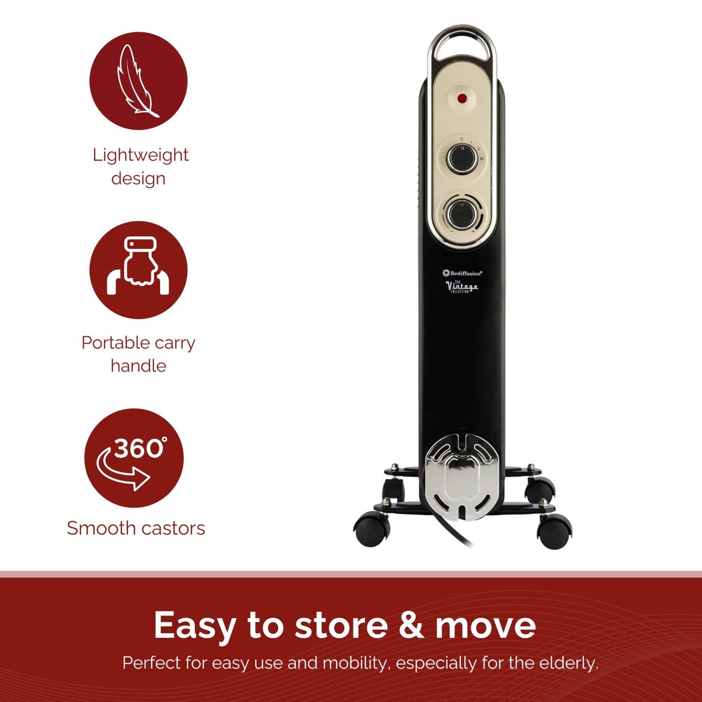 Rediffusion Vintage Black 9 Fin Oil Filled Radiator