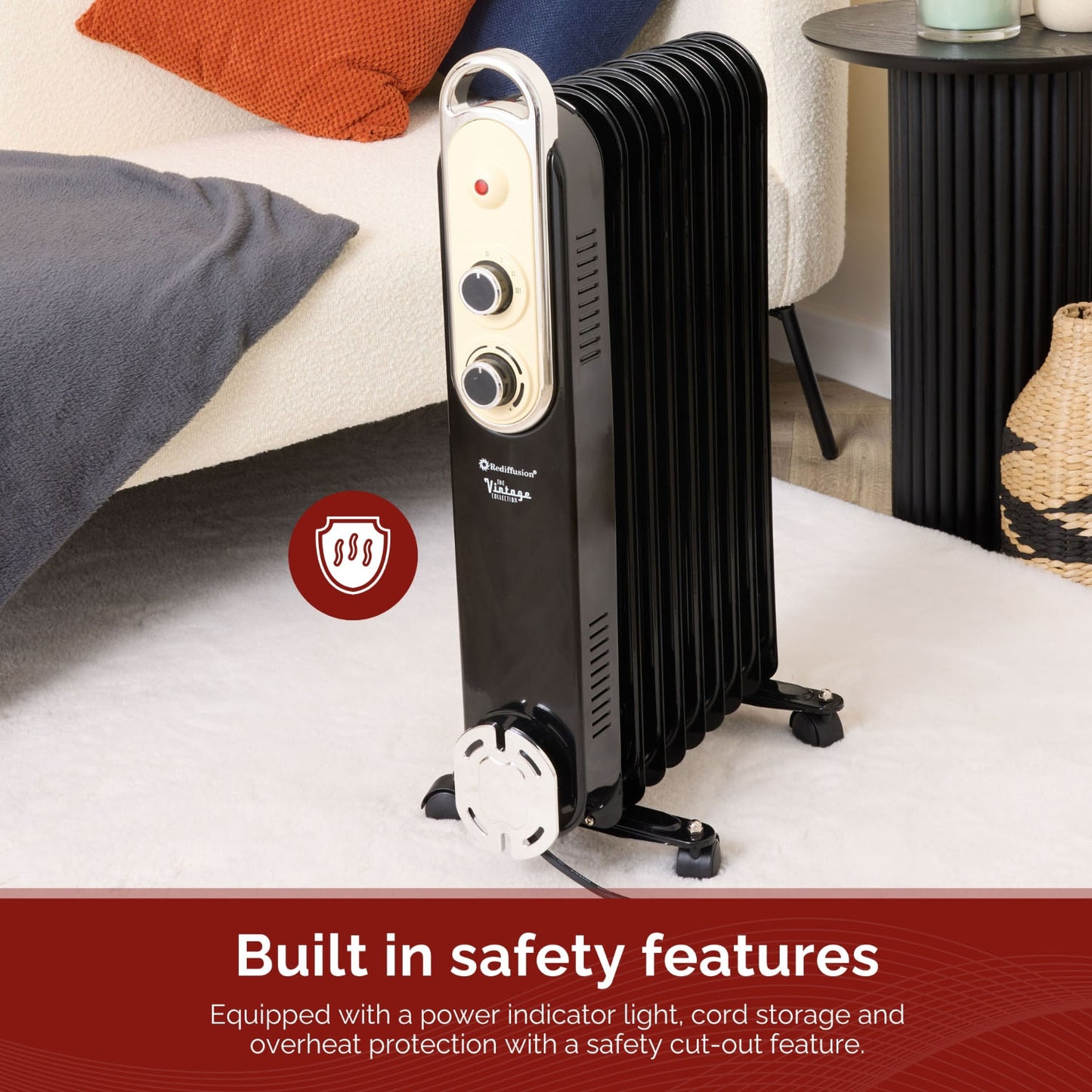 Rediffusion Vintage Black 9 Fin Oil Filled Radiator