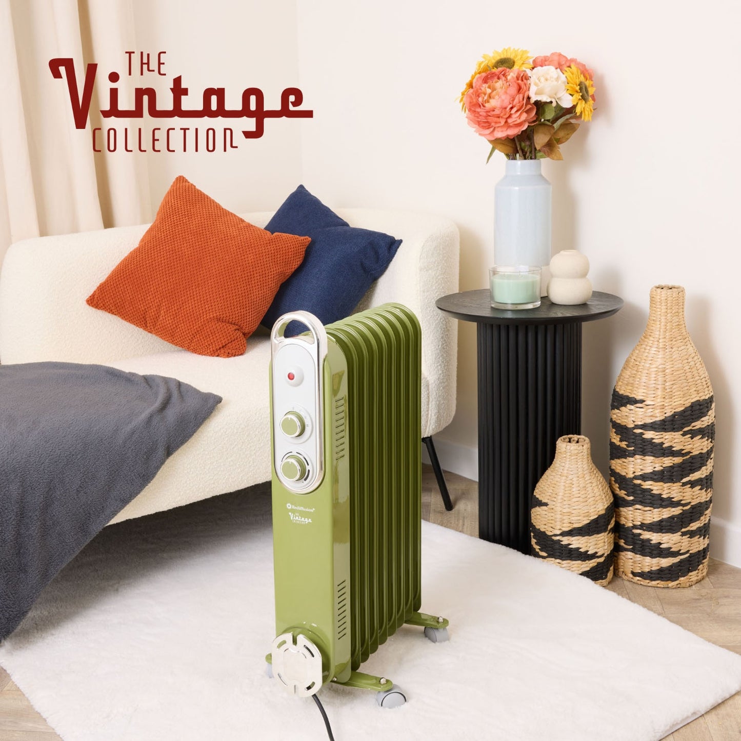Rediffusion Vintage Green 9 Fin Oil Filled Radiator