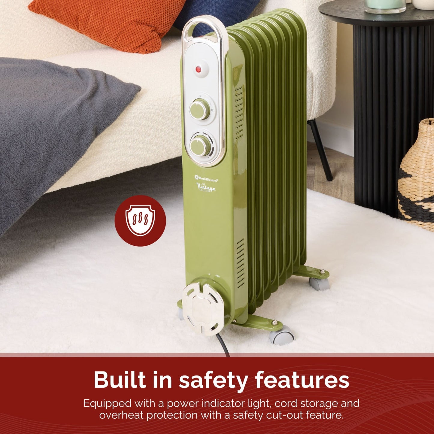 Rediffusion Vintage Green 9 Fin Oil Filled Radiator