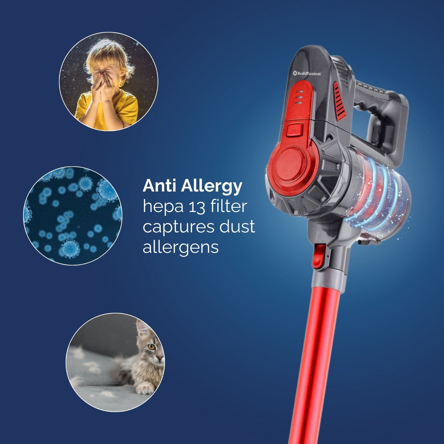 Rediffusion Turbo 2 in 1 Red Stick Vacuum Cleaner