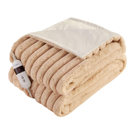 Silentnight Luxury Ribbed Faux Fur Natural Heated Throw